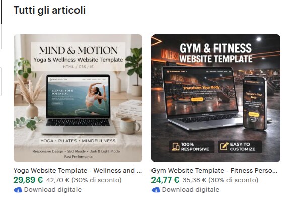 Anteprima dei template pubblicati nello shop Etsy CodedgeStudio